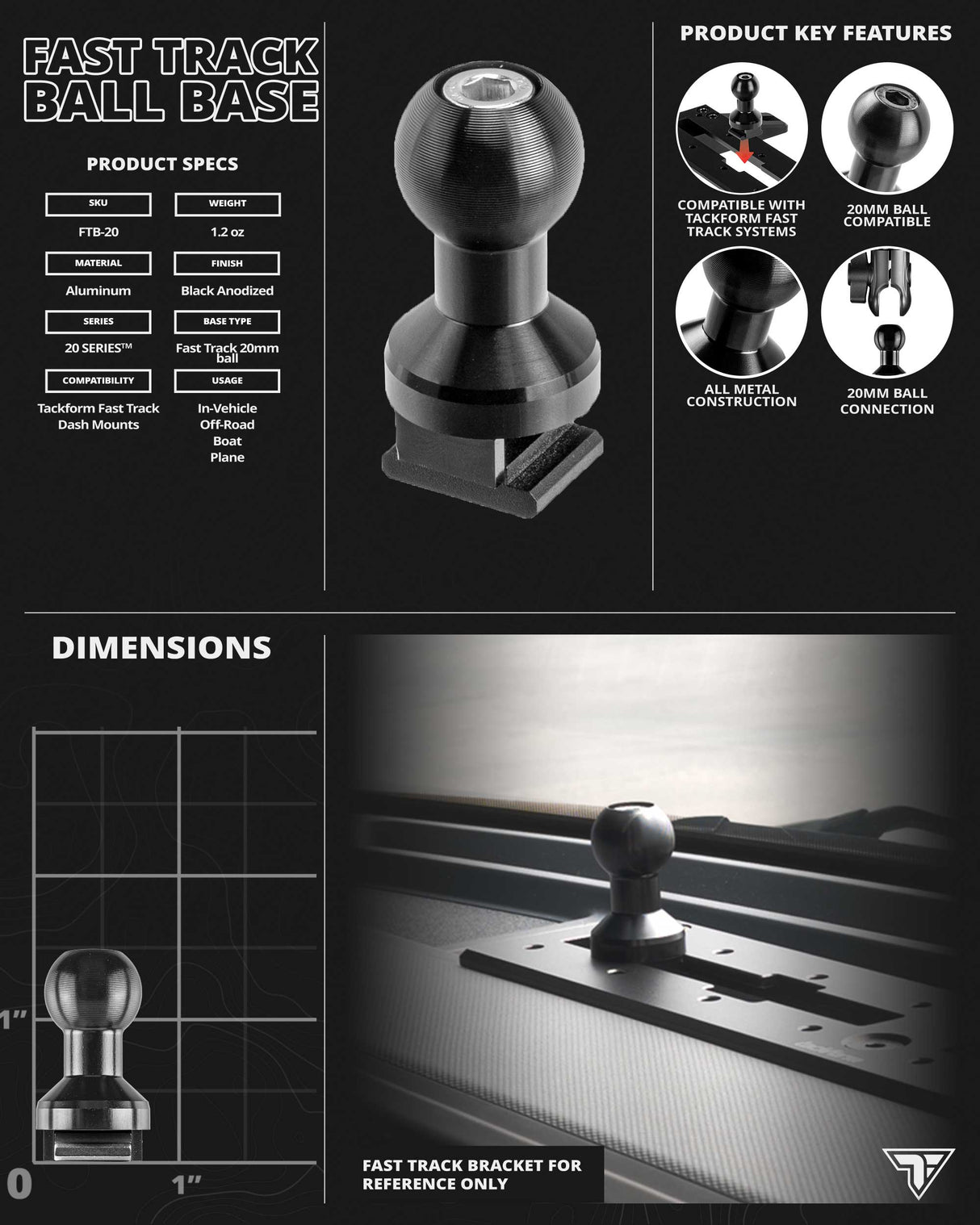 CB Mic/ Radio Holder | 7.5"-9.25" Telescoping Arm | 20mm Fast Track Ball