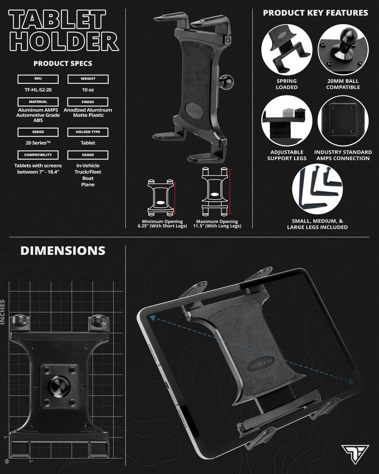 Tablet Holder | 7.5"-9.25" Telescoping Arm | 20mm Fast Track  Ball