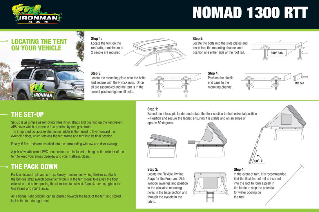 IRONMAN 4X4 NOMAD 1300 HARD SHELL ROOFTOP TENT