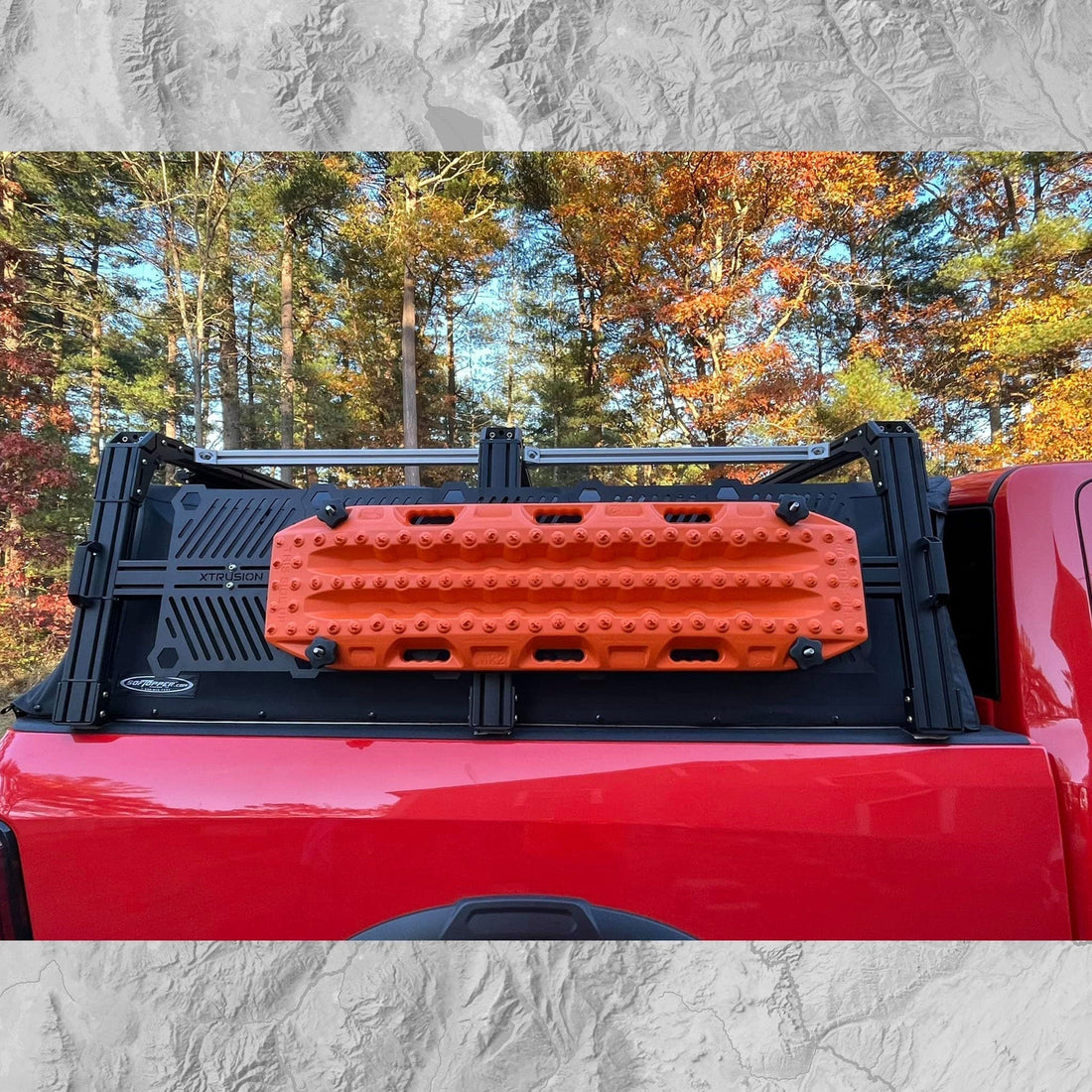 Dodge Ram with soft topper XRT3 bed rack and traction boards mounted to molles