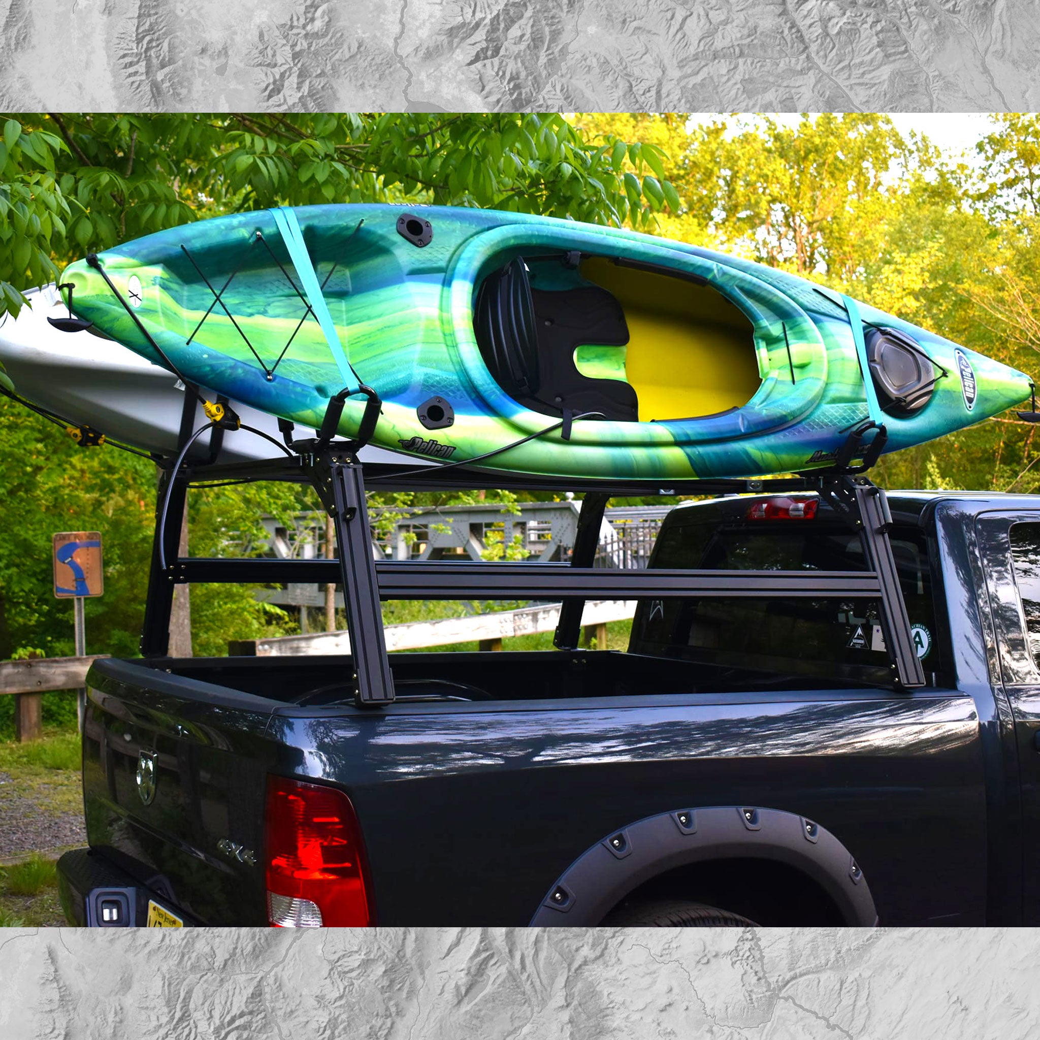 Dodge Ram 1500 with XTR1 Xtrusion Bed Rack with mounted Kayaks