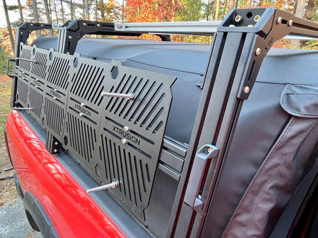 XTR3 bed rack with off road plates shown next to the corner bracket