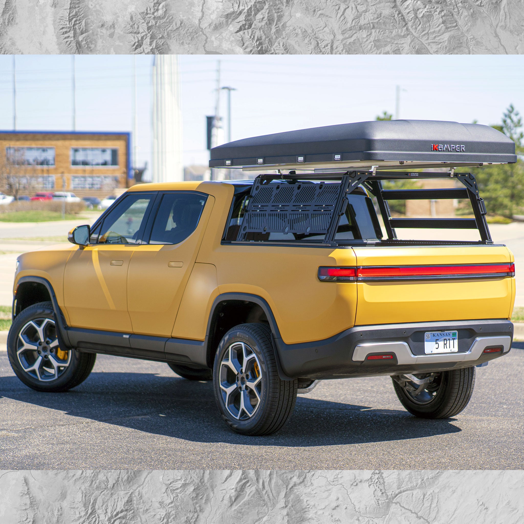 Rivian R1T XTR1 Bed Rack with Roof Top Tent