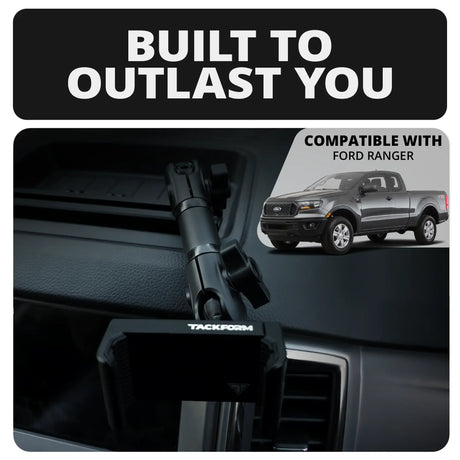 2019-2023 Ford Ranger (WITHOUT Switch Panel) Tackform Slim Track Dash Bracket With 20LITE Phone Holder & CB Microphone Holder
