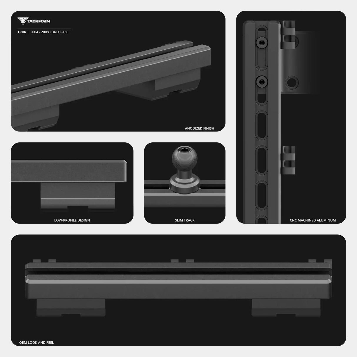 2004-2008 Ford F-150 Tackform Slim Track Dash Bracket With 20LITE Phone Mount