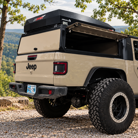 Custom tan paint color for Jeep Gladiator Xoskeleton with side panel open