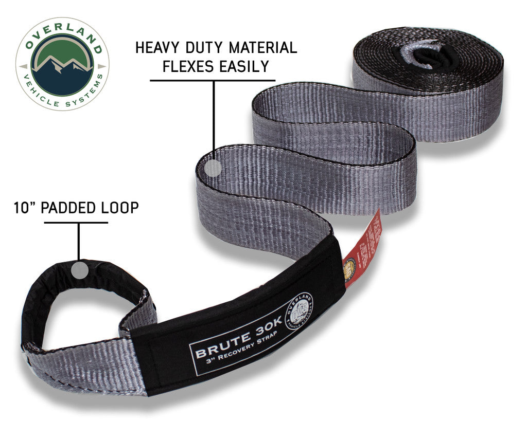 OVS Tow Strap 30,000 lb. 3" x 30' Gray With Black Ends & Storage Bag