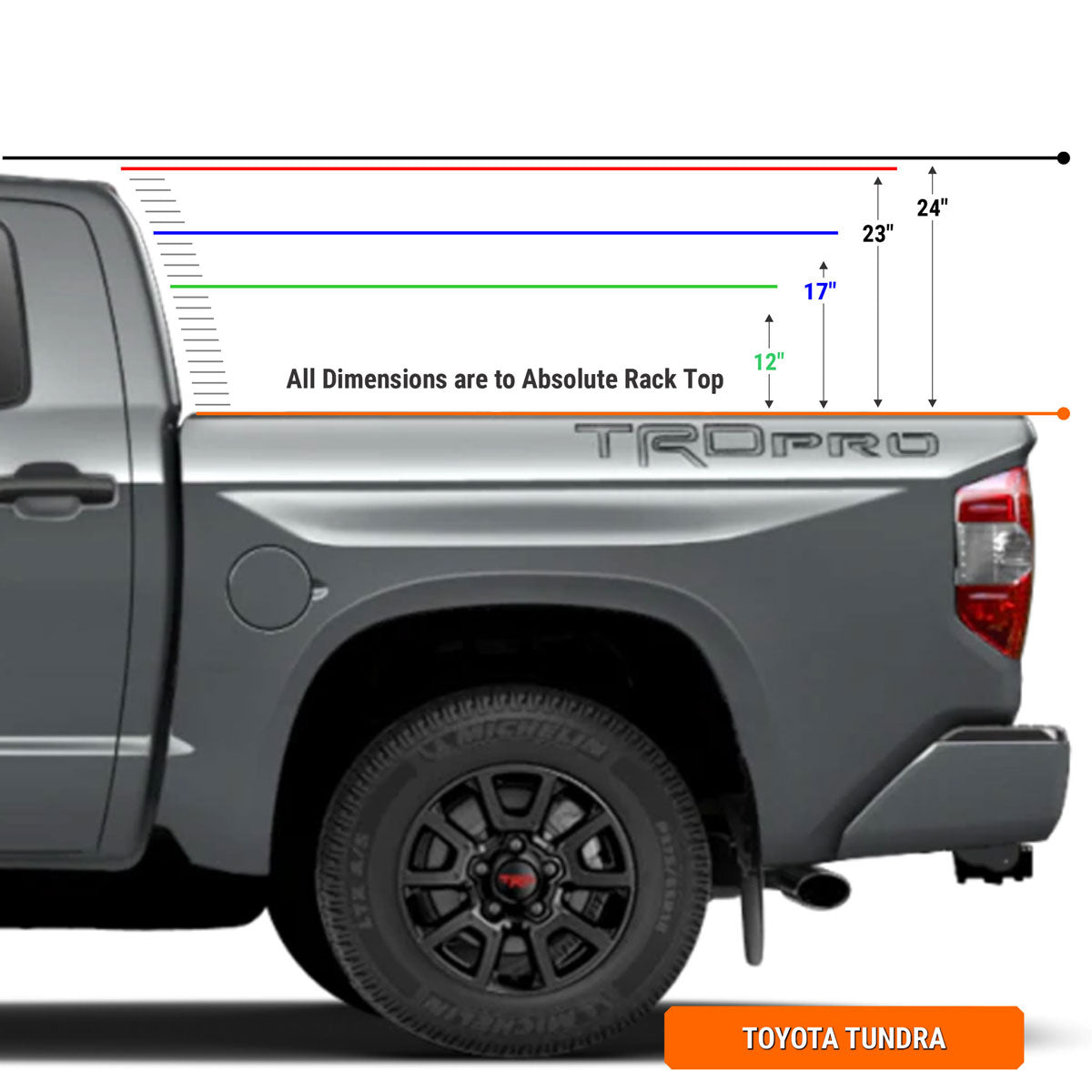 Toyota Tundra Xtrusion Bed Rack height chart.