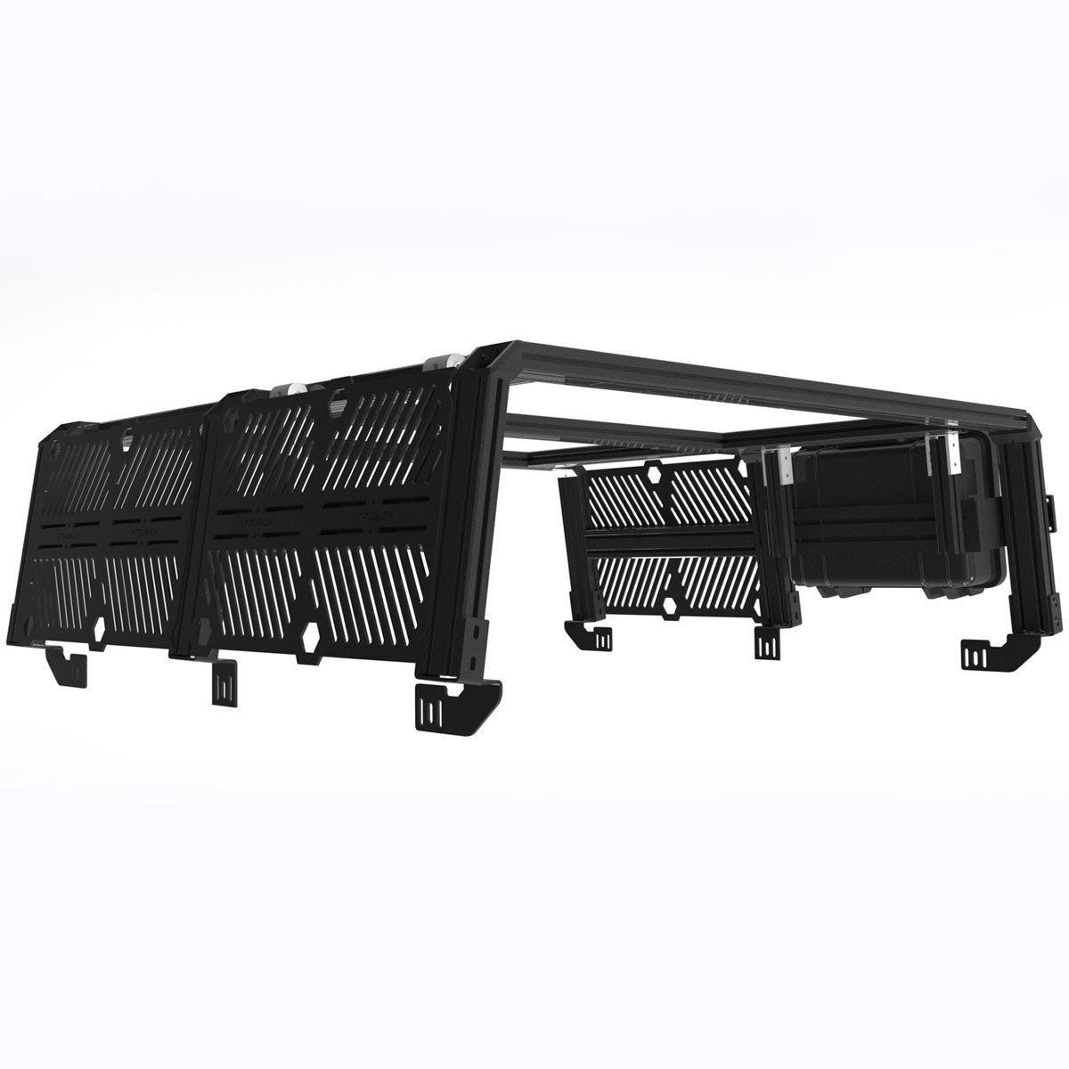 XTR3 Bed Rack only Image with Molle Plates and one recessed case.