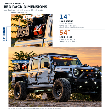 Arctic Mojave build with XTR Off road roof rack and bed rack dimensions showcasing unique build. 