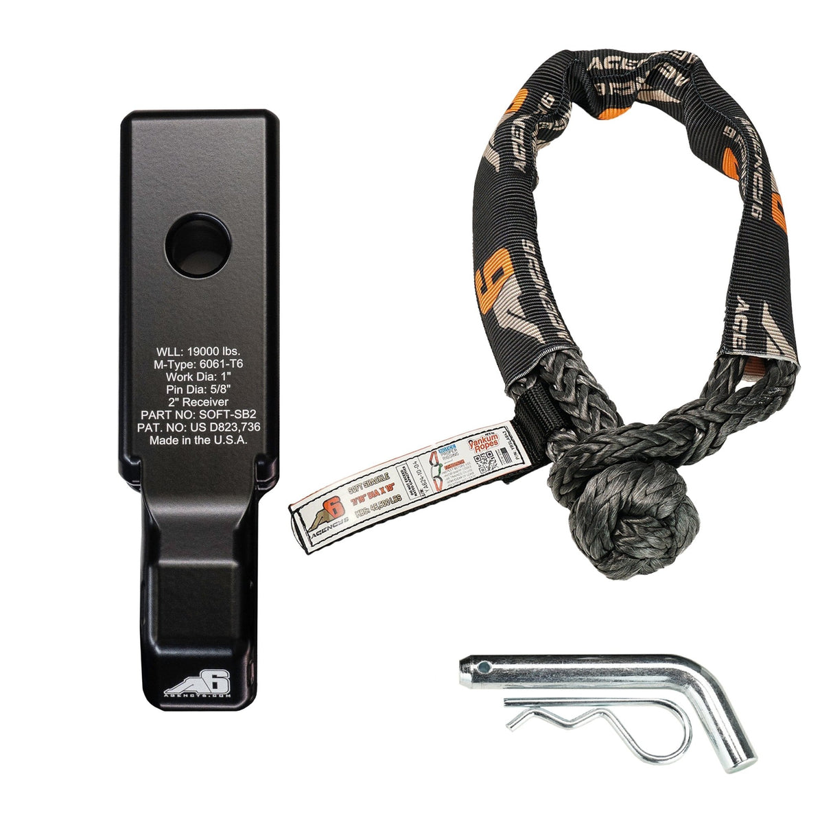 Agency 6 Soft Shackle Recovery Block with Soft Shackle & Hitch Pin – 2" Receiver - Xtrusion Overland