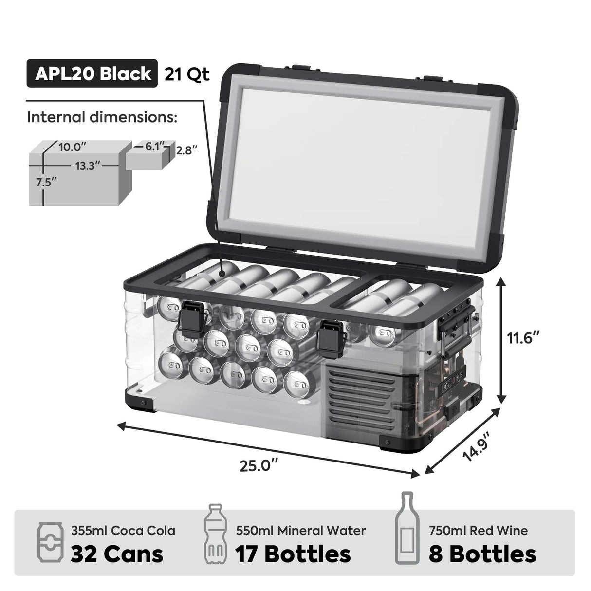 APL20 Light Duty Aluminum Black Freezer Single Zone | ICECO | 20 LT - Xtrusion Overland