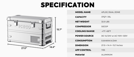 APL35 Dual Zone Aluminum Fridge refrigerator| ICECO | 35 LT - Xtrusion Overland