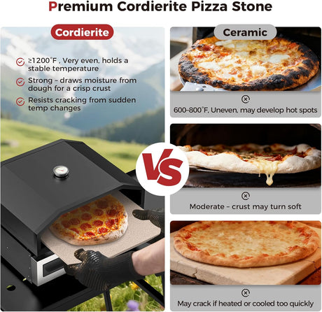 CAMPLUX 17 Inches Pizza Oven for Grill with Storage Bag and 14.8"×13" Cordierite Stone, Grill Top Pizza Oven Built-in Thermometer, Compatible with Propane & Charcoal Grill for Crispy Homemade Pizza - Xtrusion Overland
