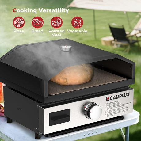 CAMPLUX 17 Inches Pizza Oven for Grill with Storage Bag and 14.8"×13" Cordierite Stone, Grill Top Pizza Oven Built-in Thermometer, Compatible with Propane & Charcoal Grill for Crispy Homemade Pizza - Xtrusion Overland