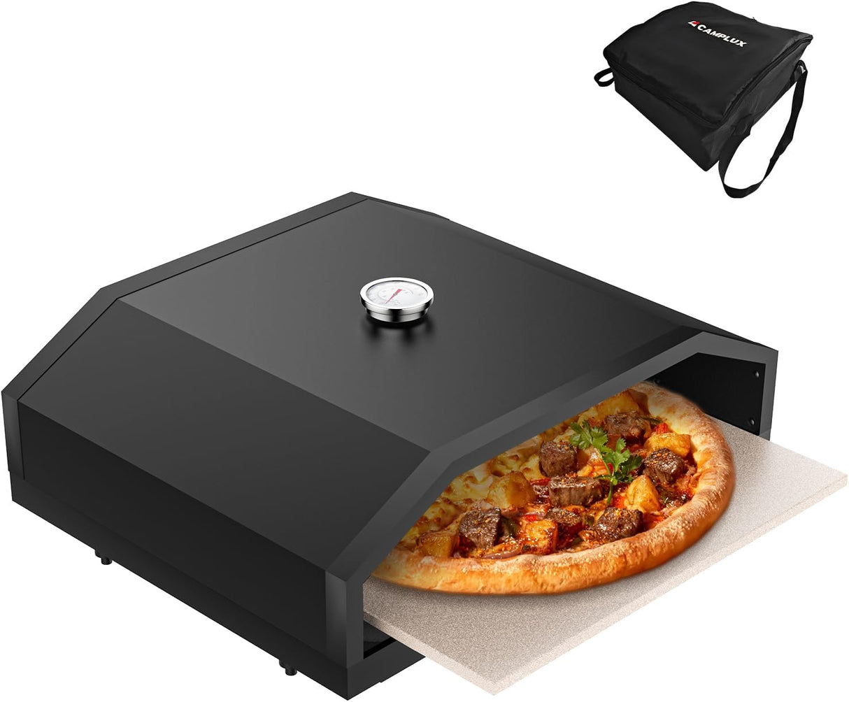 CAMPLUX 17 Inches Pizza Oven for Grill with Storage Bag and 14.8"×13" Cordierite Stone, Grill Top Pizza Oven Built-in Thermometer, Compatible with Propane & Charcoal Grill for Crispy Homemade Pizza - Xtrusion Overland