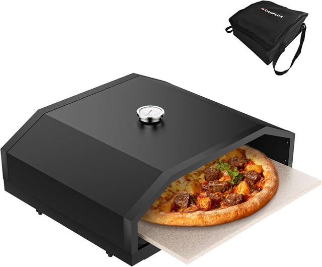 CAMPLUX 17 Inches Pizza Oven for Grill with Storage Bag and 14.8"×13" Cordierite Stone, Grill Top Pizza Oven Built-in Thermometer, Compatible with Propane & Charcoal Grill for Crispy Homemade Pizza - Xtrusion Overland