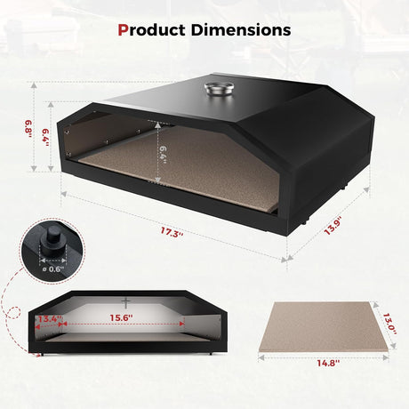 CAMPLUX 17 Inches Pizza Oven for Grill with Storage Bag and 14.8"×13" Cordierite Stone, Grill Top Pizza Oven Built-in Thermometer, Compatible with Propane & Charcoal Grill for Crispy Homemade Pizza - Xtrusion Overland