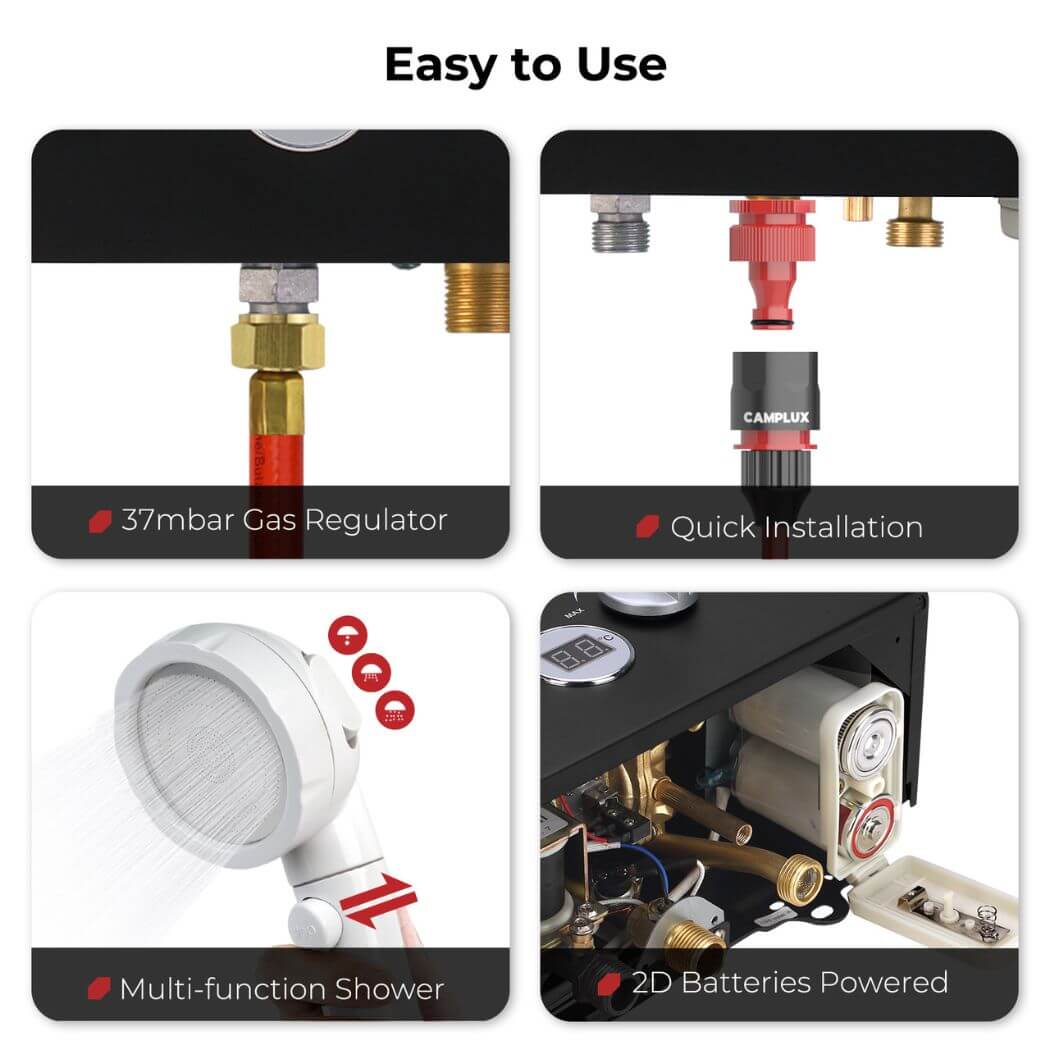 Camplux BW158BC 6L Instant Gas Water Heater with Rain Cap for Outdoor Shower Camping RV Trip Horse Washing [Energy Class A+] - Xtrusion Overland