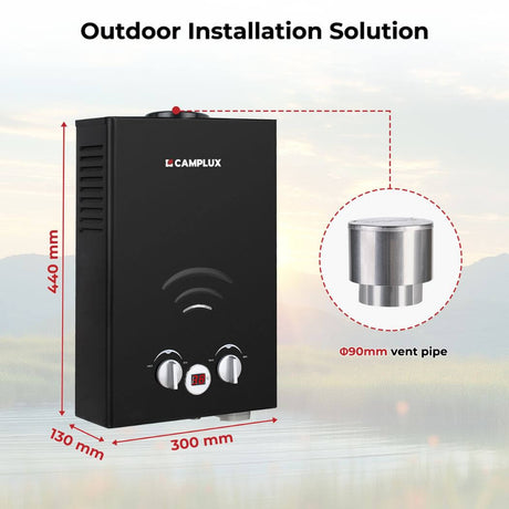 Camplux BW158BC 6L Instant Gas Water Heater with Rain Cap for Outdoor Shower Camping RV Trip Horse Washing [Energy Class A+] - Xtrusion Overland