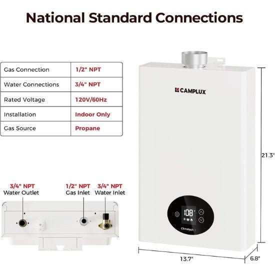 Camplux Climatech 3 Indoor Gas Tankless Water Heater 82,000 BTU - Xtrusion Overland