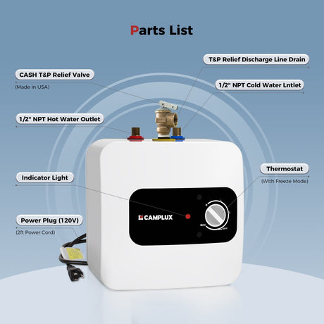 Camplux Electric Mini Tank Water Heater 120V - 1.3 Gallon - Xtrusion Overland