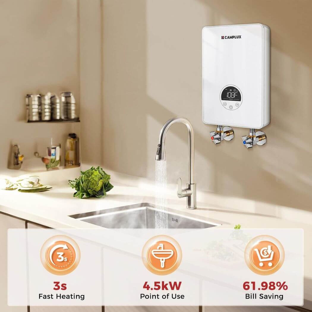 Camplux Electric Point of Use Tankless Hot Water Heater, 4.5kW at 110~120V - Xtrusion Overland