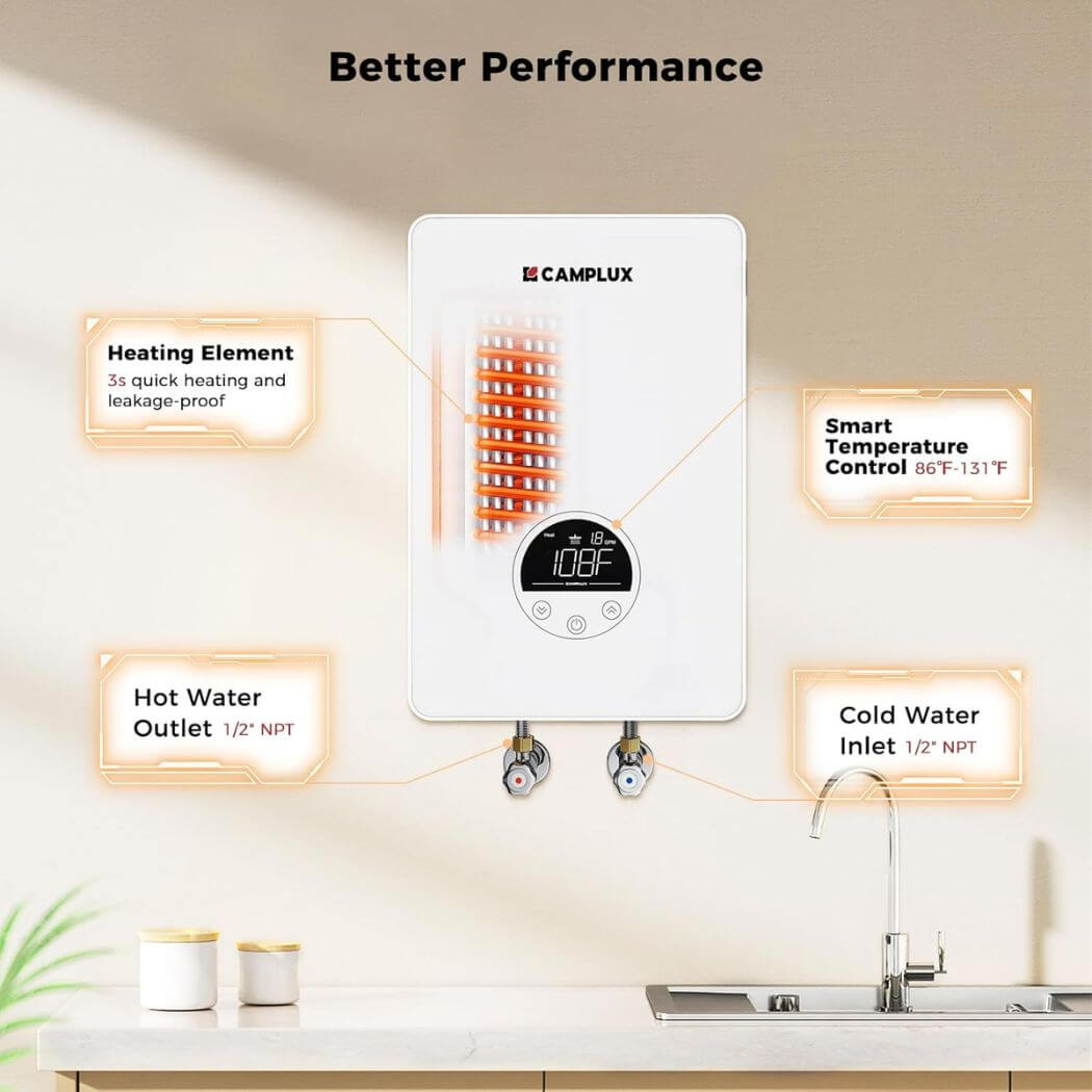 Camplux Electric Point of Use Tankless Hot Water Heater, 4.5kW at 110~120V - Xtrusion Overland