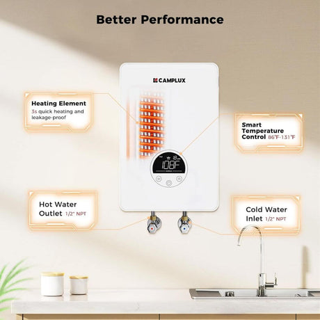 Camplux Electric Point of Use Tankless Hot Water Heater, 4.5kW at 110~120V - Xtrusion Overland