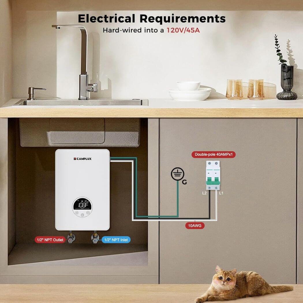 Camplux Electric Point of Use Tankless Hot Water Heater, 4.5kW at 110~120V - Xtrusion Overland