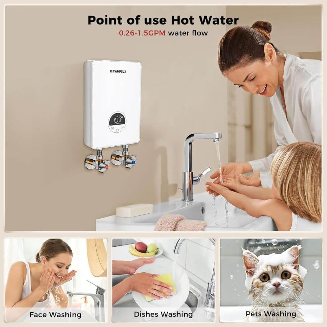 Camplux Electric Point of Use Tankless Hot Water Heater, 4.5kW at 110~120V - Xtrusion Overland