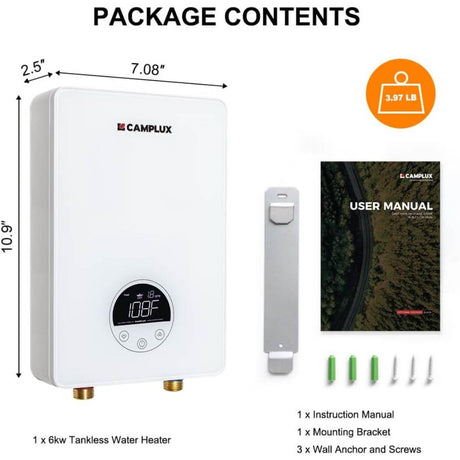 Camplux Electric Point of Use Tankless Water Heater, 6kW at 220~240V - Xtrusion Overland