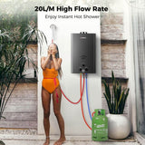 CAMPLUX Gas Water Heater 20 litres, Instant LPG Water Heater for Garden Shower, RV, Tiny House, ECO/Full Mode, BW Series BW528B [Energy Class A] - Xtrusion Overland