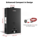 CAMPLUX Gas Water Heater 20 litres, Instant LPG Water Heater for Garden Shower, RV, Tiny House, ECO/Full Mode, BW Series BW528B [Energy Class A] - Xtrusion Overland