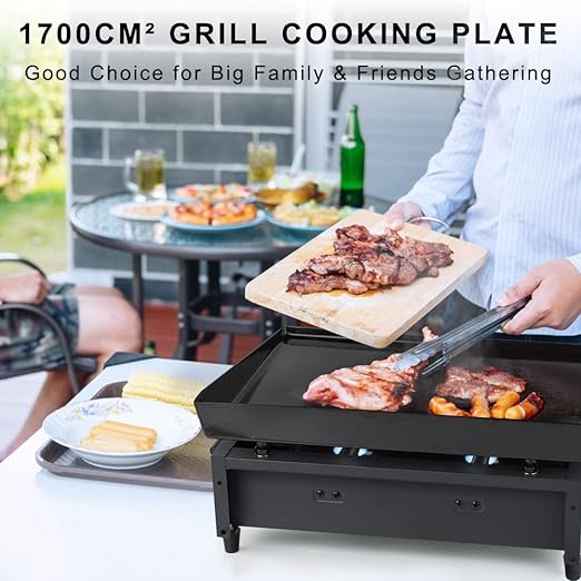 Camplux GP102B Portable 2 Burners Gas Plancha, Garden BBQ Griddle Grill 4.0kW, Outdoor Picnics, Suitable for Butane/Propane Gas - Xtrusion Overland