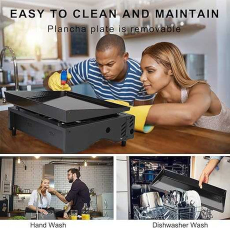 Camplux GP102B Portable 2 Burners Gas Plancha, Garden BBQ Griddle Grill 4.0kW, Outdoor Picnics, Suitable for Butane/Propane Gas - Xtrusion Overland