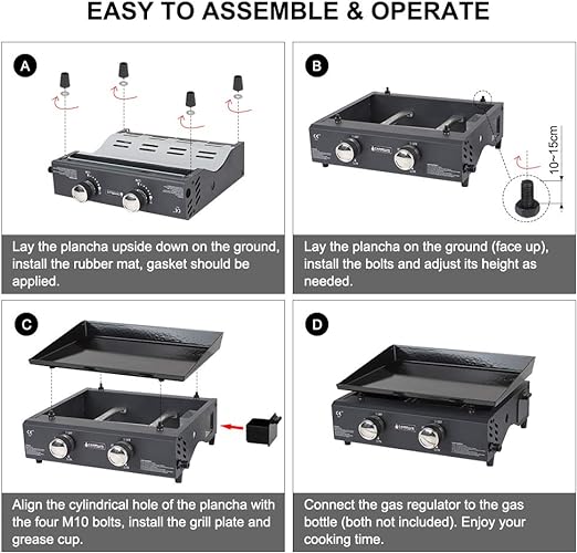 Camplux GP102B Portable 2 Burners Gas Plancha, Garden BBQ Griddle Grill 4.0kW, Outdoor Picnics, Suitable for Butane/Propane Gas - Xtrusion Overland