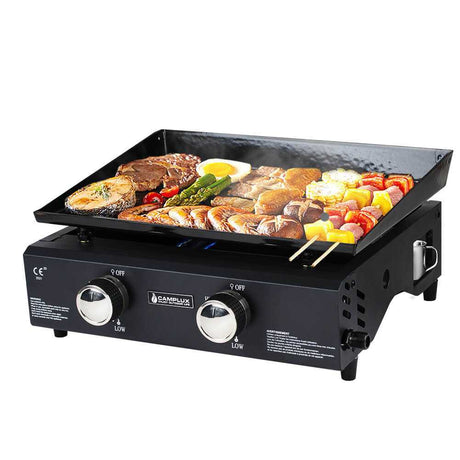 Camplux GP102B Tragbarer 2 Brenner Gasgrill Schwarz, 1700cm², ideal zum Kochen im Freien und Camping - Xtrusion Overland