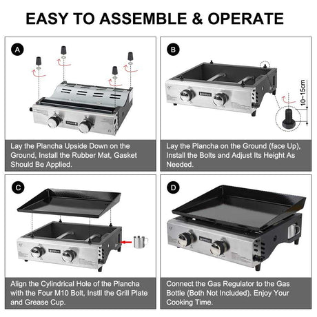 Camplux GP102S Tragbarer Gasgrill Edelstahl, 2 Brenner, 1700cm², ideal zum Kochen im Freien und Camping - Xtrusion Overland