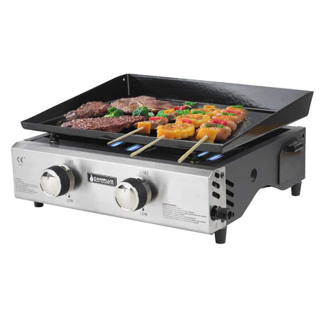 Camplux GP102S Tragbarer Gasgrill Edelstahl, 2 Brenner, 1700cm², ideal zum Kochen im Freien und Camping - Xtrusion Overland