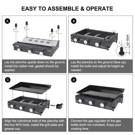 Camplux GP103B 3 Brenner Gasgrill Schwarz, 2220cm², ideal zum Kochen im Freien und Camping - Xtrusion Overland