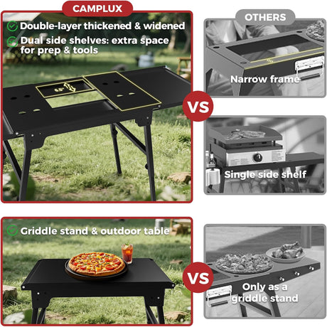 CAMPLUX Griddle Stand for 17” / 22” Tabletop Griddles, Foldable Grill Stand with Dual Side Shelves, 18.1–29.2” Adjustable Height, Anti-Rust Outdoor Griddle Table for Camping & Tailgating - Xtrusion Overland