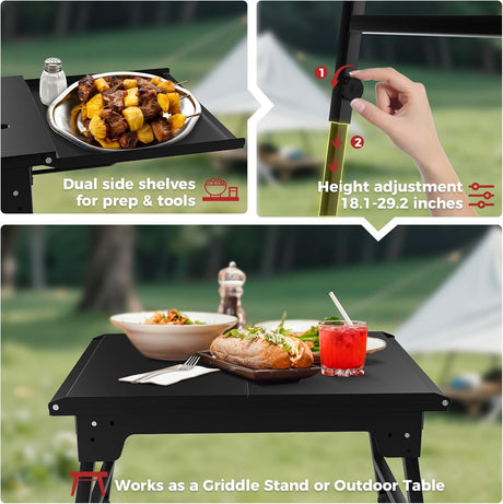 CAMPLUX Griddle Stand for 17” / 22” Tabletop Griddles, Foldable Grill Stand with Dual Side Shelves, 18.1–29.2” Adjustable Height, Anti-Rust Outdoor Griddle Table for Camping & Tailgating - Xtrusion Overland