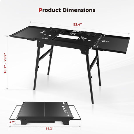 CAMPLUX Griddle Stand for 17” / 22” Tabletop Griddles, Foldable Grill Stand with Dual Side Shelves, 18.1–29.2” Adjustable Height, Anti-Rust Outdoor Griddle Table for Camping & Tailgating - Xtrusion Overland