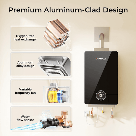 Camplux Instant Indoor Tankless Gas Water Heater 3.18 GPM | Black - Xtrusion Overland
