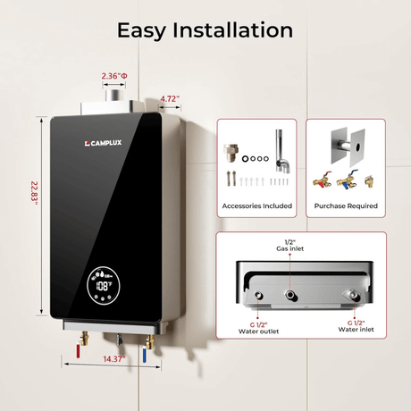 Camplux Instant Indoor Tankless Gas Water Heater 3.18 GPM | Black - Xtrusion Overland
