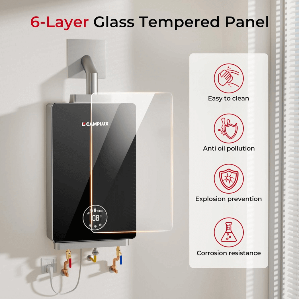 Camplux Instant Indoor Tankless Gas Water Heater 3.18 GPM | Black - Xtrusion Overland