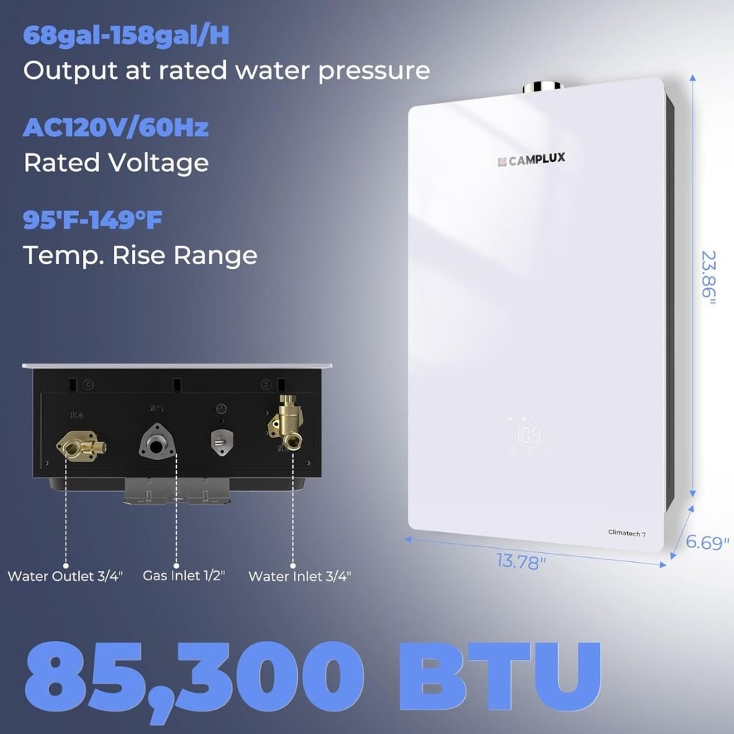 Camplux Instant Indoor Tankless Gas Water Heater 3.60 GPM | White - Xtrusion Overland