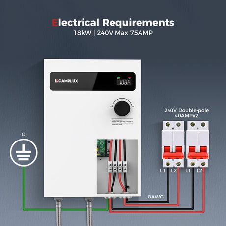 Camplux On Demand Electric Tankless Water Heater 18kW | White - Xtrusion Overland