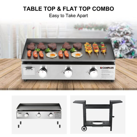 Camplux Outdoor Gas Griddle Grill Combo 3 Burner ,Camping and Tailgating 33,000 BTU w/ 20 LB LP Connector - Xtrusion Overland